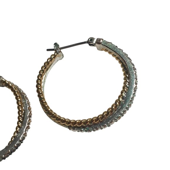 Gold Silver Tone Mixed Metal Textured Hoop Earrings Vintage Twisted Gift Mom - Picture 2 of 3